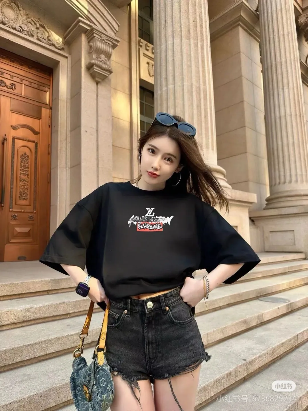 Louis Vuitton & Supreme joint logo graffiti printed short sleeves